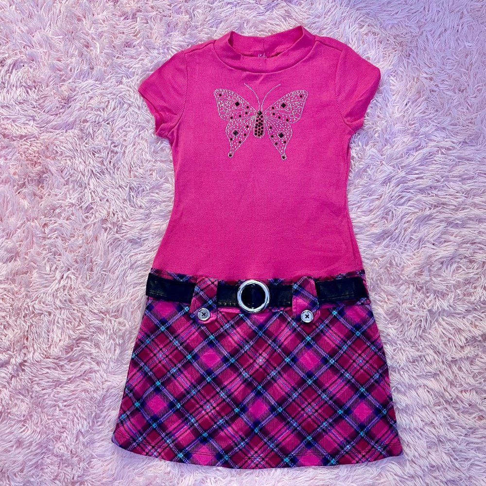 Pinky Girls' "Butterfly" Pink Plaid Dress